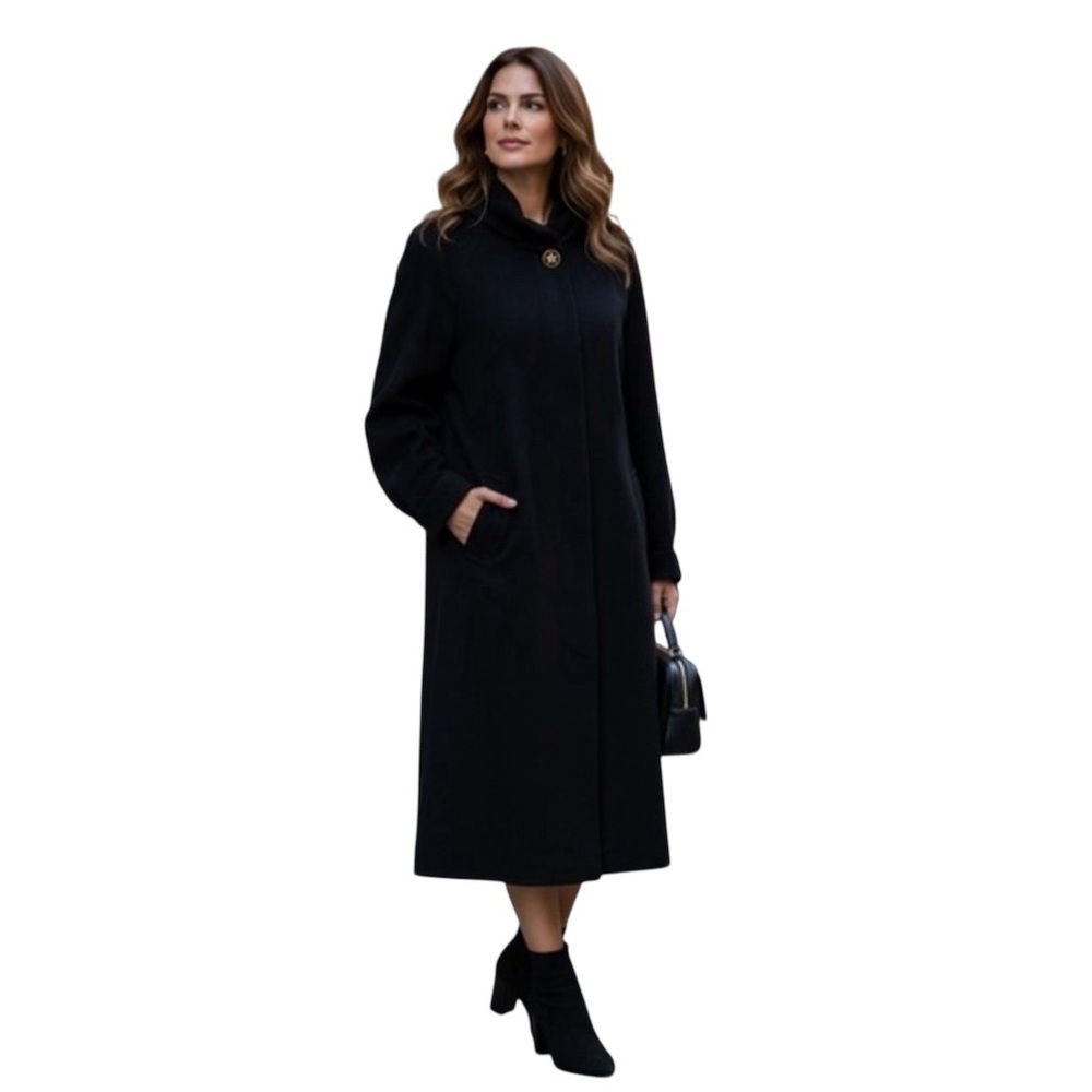 F.S.L. Petite Collection Black Draped Collar Coat 6P Made in Belarus